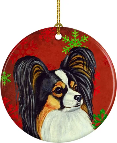 Miniatura 76 de Caroline's Treasures Bulldog English - Copos de nieve rojos y verdes, adorno de cerámica de Navidad, decoración colgante para el hogar, Navidad