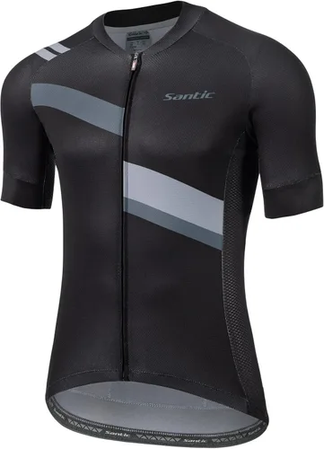 Santic Camiseta de ciclismo para hombre, manga corta, camiseta de ciclismo de carretera, con cremallera completa, UPF 50+, MTB con bolsillos