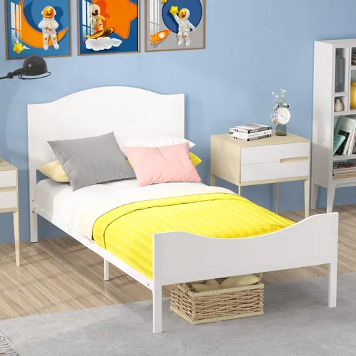 Miniatura 4 de Timy Marco de cama individual para niños con cabecera y estribo de madera, marco de cama de plataforma de metal para niños, niñas, adolescentes