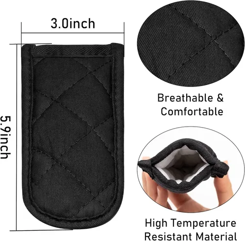 Miniatura 2 de R HORSE Juego de 6 fundas de mango caliente, color negro, resistentes al calor, para olla, de algodón, hierro fundido, antideslizantes, lavables a