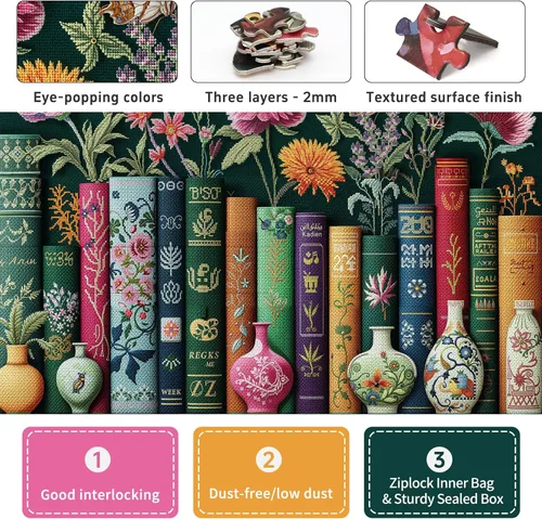 Miniatura 2 de Enchanted Floral Bookshelf Jigsaw Puzzle for Adults 1000 Pieces, Difficult Puzzles Perfect for Game Night, Great Gift Idea, Size 26.65 x 19.25 in