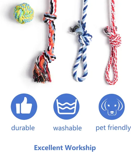 Miniatura 3 de Fida Juguetes de cuerda para perros, paquete de 4 unidades, resistentes cuerdas de algodón para masticar para interiores y exteriores, juego