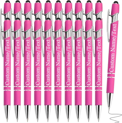 Miniatura 35 de Bolígrafos personalizados con nombre, paquete de 10 bolígrafos personalizados a granel, bolígrafo de tinta negra grabada con punta de lápiz óptico