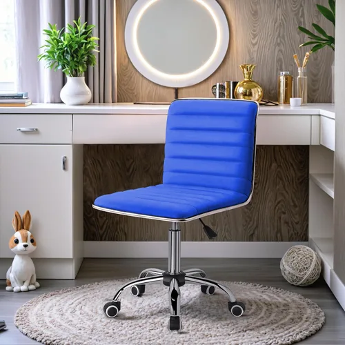 Miniatura 5 de Furmax Silla de trabajo de respaldo medio, silla de oficina giratoria de cuero con respaldo bajo, silla de escritorio para computadora retro con Azul