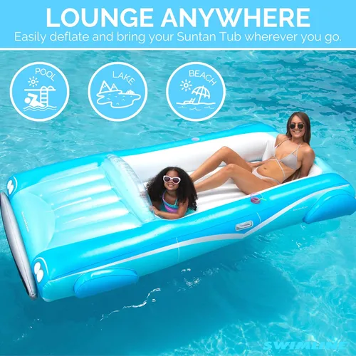 Miniatura 7 de SWIMLINE Colchón Flotante Inflable para Piscina Tumbona Balsa, Colchoneta Divertida, Convertible Clásico, Azul Coche convertible clásico