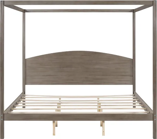 Miniatura 5 de Harper & Bright Designs Cama con dosel con cabecero, marco de madera con patas de apoyo, plataforma de tamaño King para adolescentes y adultos,