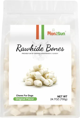 Miniatura 9 de MON2SUN Huesos de nudo de cuero crudo para perros, pequeños huesos masticables de cuero crudo naturales de 2.5 pulgadas, 100 unidades para cachorros