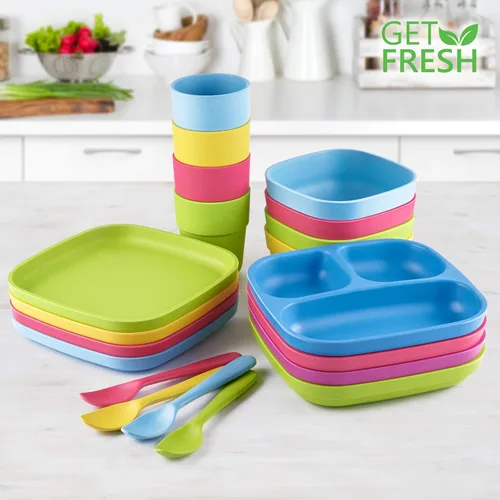 Miniatura 7 de GET FRESH Bamboo Kids - Juego de 2 platos divididos con 3 compartimentos para comidas infantiles, vajilla reutilizable