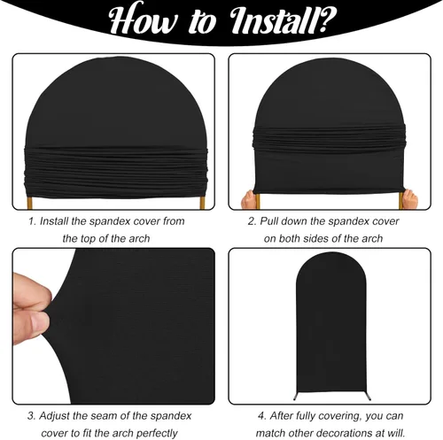 Miniatura 5 de Juego de 3 fundas de spandex ajustables para arco de boda, fondo negro, fundas redondas para soporte Chiara para boda, fiesta de cumpleaños, baby
