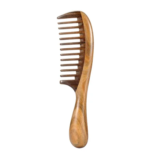 Peine de madera Louise Maelys con dientes anchos para cabello rizado y desenredante de sándalo