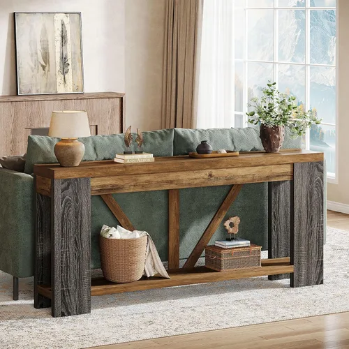 Miniatura 8 de Tribesigns Mesa de entrada extra larga de 70.9 pulgadas, mesa consola de madera de granja con almacenamiento, mesa de sofá moderna detrás del sofá