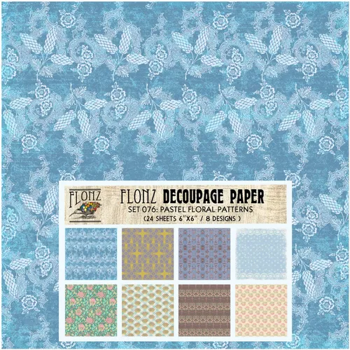 Miniatura 19 de Paquete de papel para decoupage (24 hojas 15x15 cm) Patrones florales monocromáticos FLONZ papel vintage para decoupage, manualidades y álbumes
