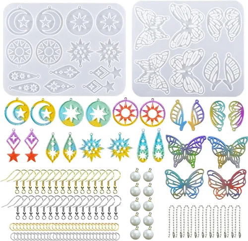 Miniatura 14 de Attuslla Moldes de resina de silicona para aretes con anillos para hacer joyas, colgantes, aretes Estilo 9