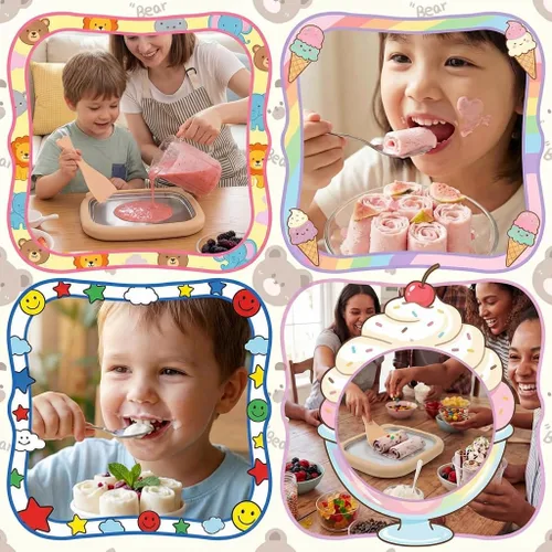 Miniatura 5 de Máquina de helados enrollada mejorada para niños, bandeja de helado instantánea de enfriamiento mejorado, actividad familiar, placa fría de acero