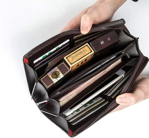 Miniatura 2 de Cartera larga de cuero para hombre, bolso de mano grande para negocios, tarjetero para teléfono, regalo para hombres, padre, hijo, marido, novio
