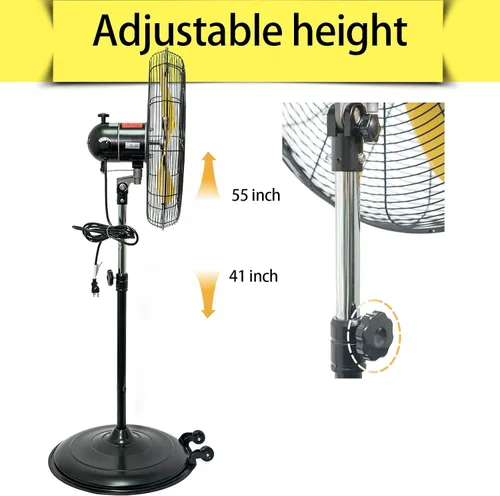 Miniatura 5 de HiCFM Ventilador de pedestal de 20 pulgadas, inclinación de 50°, 3 velocidades, 5000 CFM, ventilador de pie de alta velocidad con motor potente