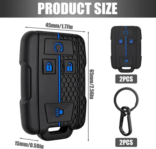 Miniatura 2 de 2 Pcs Silicone 4-Button Smart Key Fob Cover Compatible with 2014-2019 Chevrolet Colorado Silverado Suburban Tahoe and GMC Canyon Sierra Yukon, Car