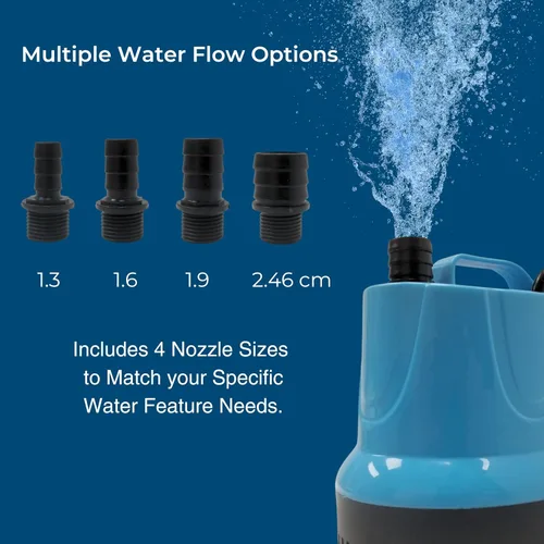 Miniatura 3 de Teamson Home Bomba de agua sumergible ajustable 1191 GPH de 100 W con un cable de alimentación de 6 pies y 4 boquillas diferentes para peceras