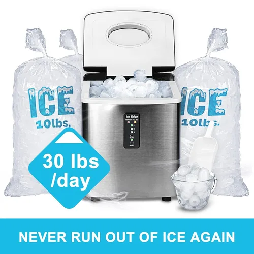 Miniatura 3 de Máquina de hacer hielo para encimera, máquina de hielo portátil con bala masticable para casa, oficina, bar, fiesta, 33 libras, acero inoxidable