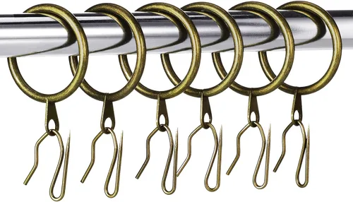 Miniatura 20 de Hotop 30 piezas de argollas de cortina de metal 0.98/1.26/1.65 pulgadas de diámetro interior y 30 piezas de ganchos de cortina de metal para Negro