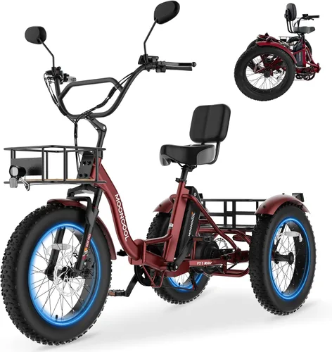 Miniatura 13 de MOONCOOL Triciclo eléctrico para adultos, 20 x 4 pulgadas, triciclo eléctrico con neumáticos gruesos, bicicleta eléctrica de 3 ruedas de 48 V, 500