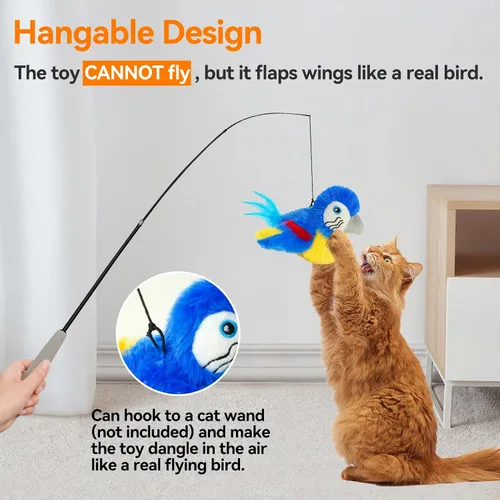 Miniatura 4 de Juguetes para gatos que aletean pájaro (no puede volar), pájaro eléctrico simulado de pájaro interactivo con alas flappy, juguete recargable Azul