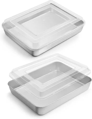 E-far Molde para hornear pequeño con tapa, 9.4 x 7 x 2 pulgadas, moldes rectangulares de acero inoxidable para horno tostador, utensilios para