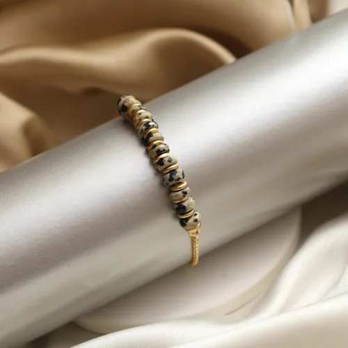 Miniatura 71 de Natural Heishi Beads With Spacers Slider Bracelet Gemstone Healing Jewelry With 14k Yellow Gold Plated 8- Inch Adjustable Length