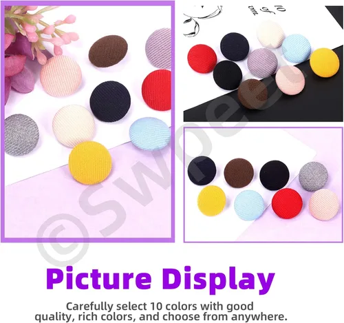 Miniatura 6 de Swpeet Kit surtido de 100 botones redondos de 10 colores, 0.492 in de tela cubierta de tela de tela de 0.492 in, perfecto para bodas nupciales