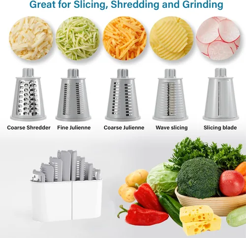 Miniatura 4 de Rallador rotativo de queso, manivela de mano, trituradora de queso de 5 cuchillas, succión más fuerte, fácil de limpiar para frutas, verduras, Blanco