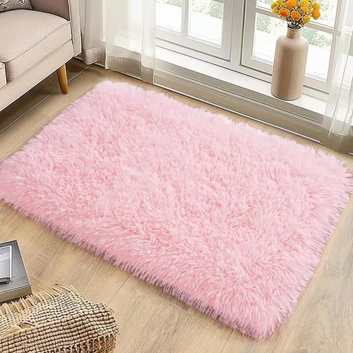 Miniatura 8 de Alfombra pequeña rosa para dormitorio, alfombras de área esponjosas peludas de 2x3 pies para habitación de niñas y niños, alfombra suave