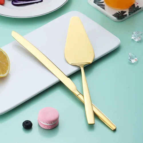 Miniatura 6 de Berglander Servidores de pastelería de pastel de oro, juego de servir de acero inoxidable, juego de cuchillos para pasteles y servidores, perfecto