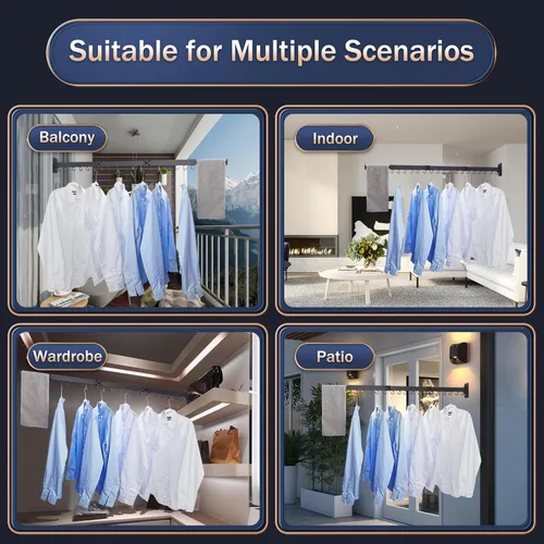 Miniatura 6 de ZdwCyl Tendedero de secado de ropa, montaje en pared, ahorro de espacio, retráctil, plegable (tres pliegues), para balcón, lavandería, baño