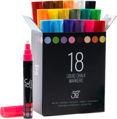 JumpOff Jo Marcadores de tiza líquida - Cincel reversible y punta redonda - Multicolor (18)