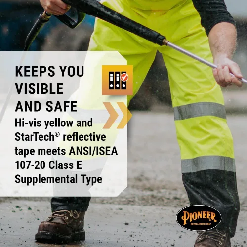 Miniatura 14 de Pioneer Hi Vis Ripstop - Pantalones con peto impermeables para hombre, pantalones reflectantes de seguridad para lluvia