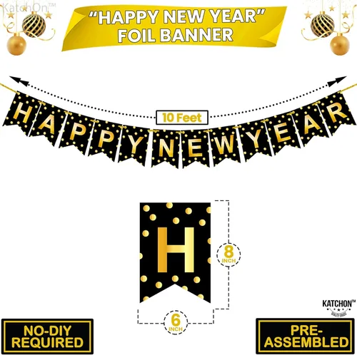 Miniatura 4 de KatchOn, Juego enorme de decoraciones de mesa de Año Nuevo, paquete de 117 Suministros de fiesta de Feliz Año Nuevo 2026 Cartel de Feliz Año