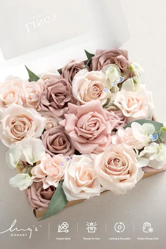 Miniatura 6 de Ling's moment Caja de flores falsas, tallos de vegetación artificiales artificiales, rosas de espuma de Gardenia, flor fábica de guisante de seda