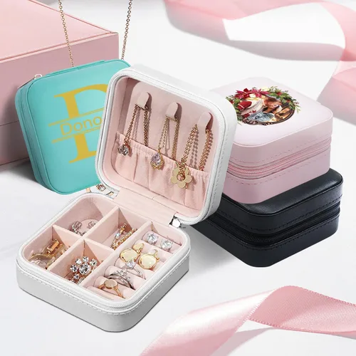 Miniatura 6 de Joyero personalizado con nombre, joyero de viaje portátil personalizado, organizador de joyas de cuero, cajas de dama de honor, boda, regalo