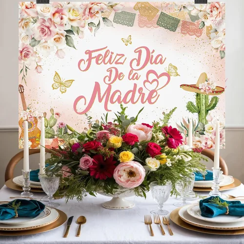 Miniatura 4 de MEHOFOND Fondo de feliz día de la madre, decoración mexicana para el Día de la Madre, fondo floral rosa para cabina de fotos, cartel de fiesta