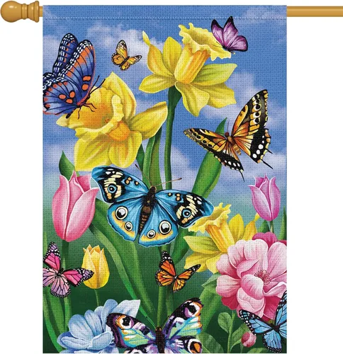 Miniatura 7 de Louise Maelys Bandera de jardín de narcisos de primavera de 12 x 18 pulgadas, doble cara, arpillera pequeña, mariposa, floral, bienvenida, patio