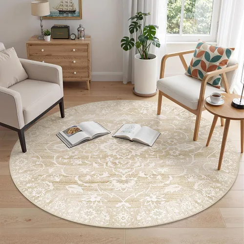 Miniatura 54 de Soalmost Alfombras de área de 5 x 7 pies para sala de estar, alfombras lavables florales beige para comedor, dormitorio, oficina en casa, alfombra