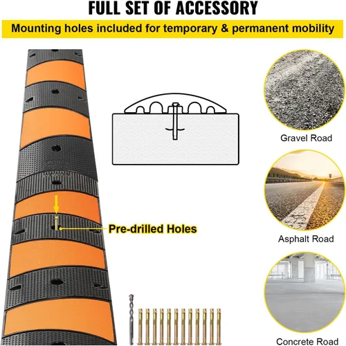 Miniatura 6 de VEVOR Golpe de velocidad de goma (paquete de 2) – 6 pies resistente 22,000 libras de capacidad para carretera y entrada, 72.8 x 12.2 x 2.2 pulgadas