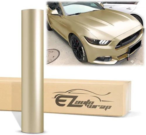 2 piezas de 4 x 8 pulgadas (10 x 20 cm) Muestra de película adhesiva de vinilo satinado cromo champagne dorado mate para envoltura de automóvil, sin