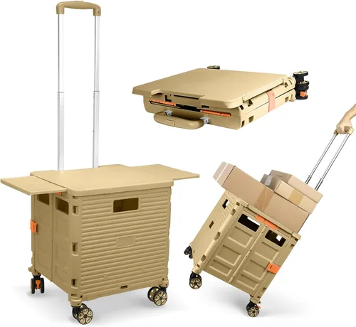 Miniatura 36 de Carrito plegable con ruedas, resistente al desgaste, sin ruido, carrito de compras con ruedas para comestibles, caja de herramientas de Caqui