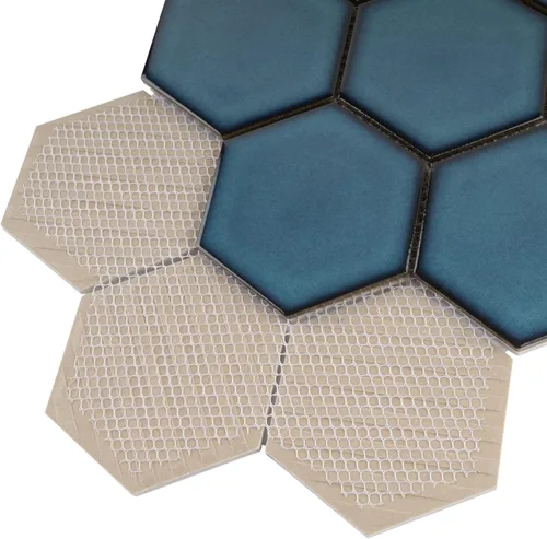 Miniatura 5 de TPMG-29 - Mosaico hexagonal de 4 x 4 pulgadas, porcelana, color azul cristal (pulido), 1 hoja