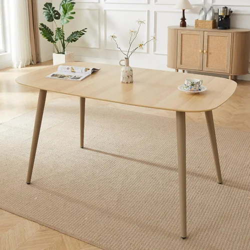 Miniatura 10 de HIPIHOM Mesa de comedor moderna de granja de 47.2 pulgadas, mesa de comedor rectangular de madera con patas de metal para 4 personas para comedor