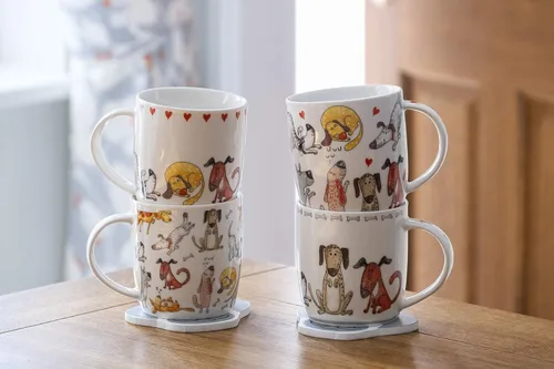 Miniatura 3 de SPOTTED DOG GIFT COMPANY Tazas para perros, juego de 4 tazas de café de 12 onzas, divertidas tazas de té de cerámica con temática de perros, aptas
