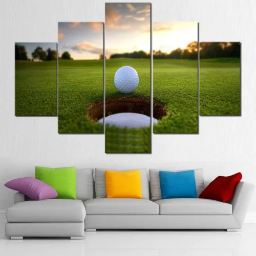 Miniatura 23 de Piezas de golf para decoración de pared, pinturas en blanco y negro, arte de pared para sala de estar, golf, deportes, obras de arte de 5 piezas