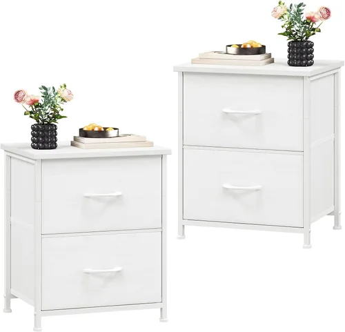Miniatura 16 de Somdot - Mesita de noche, pequeña cómoda para dormitorio con 2 cajones, mesa auxiliar de noche con contenedores de tela para dormitorio, armario