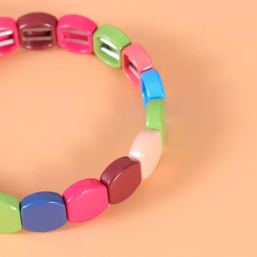 Miniatura 4 de Exceart Pulseras para mujer, pulseras de azulejos esmaltados, pulseras de cuentas de Tila de arco iris, pulseras elásticas apilables para hombres